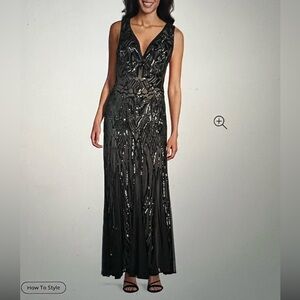 Black sequin V neck dress